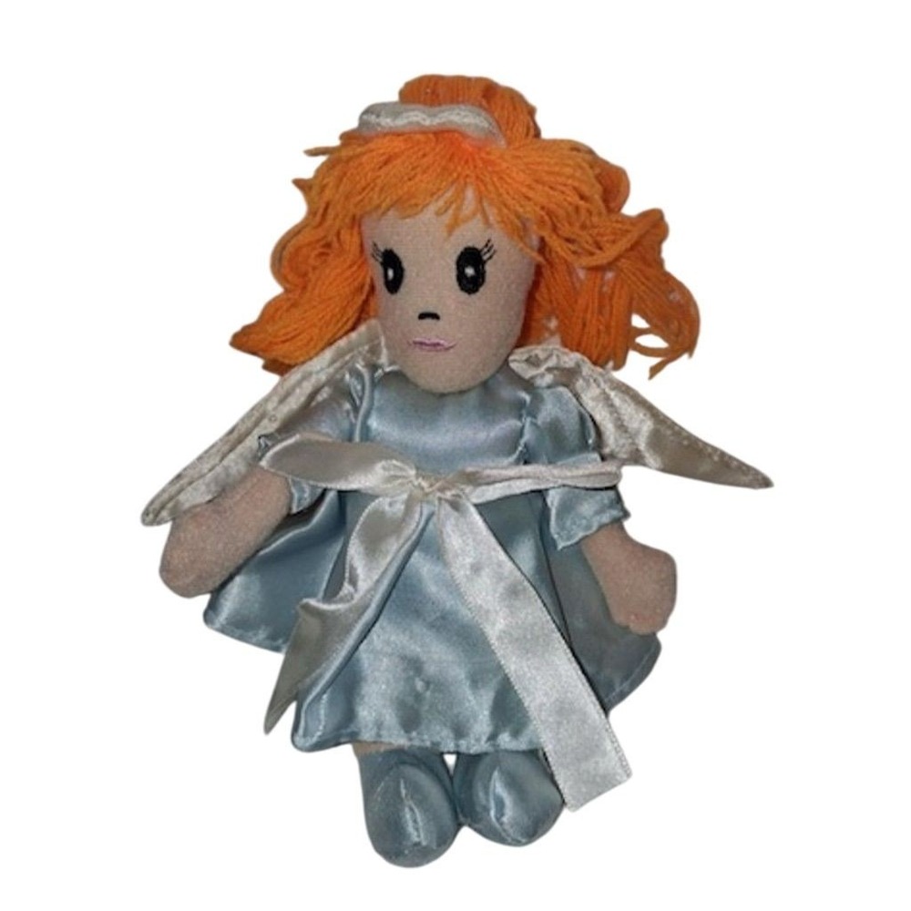 Vintage Plush Angel Doll 12" Orange Yarn‎ Hair Blue Dress Fantasy Theme